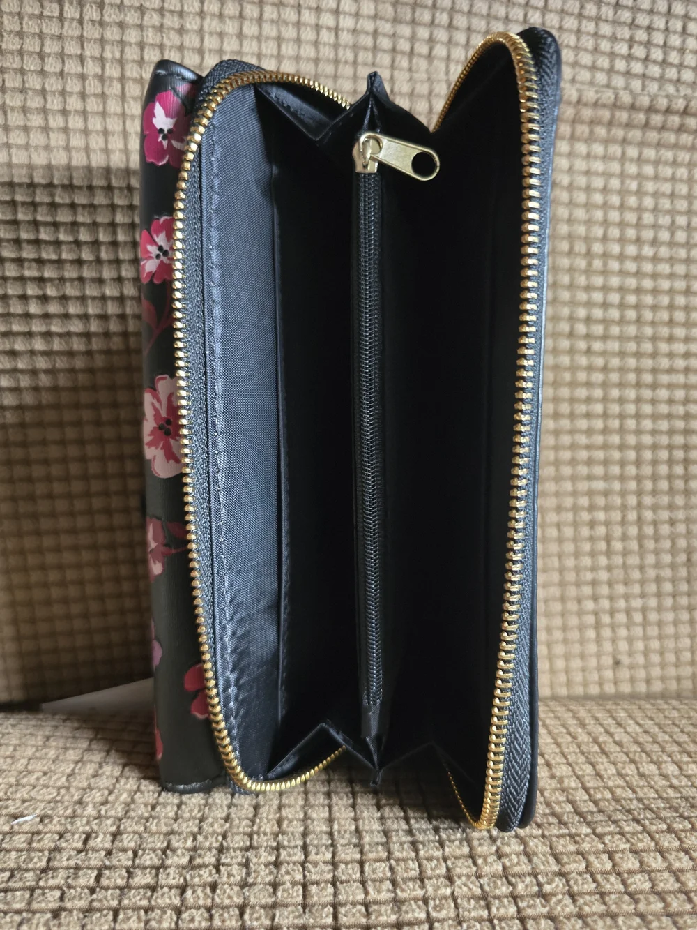 Time and Tru Black Floral Wristlet with Pink & Purple Blooms